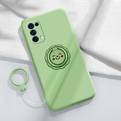 Coque Ultra Fine Silicone Souple Housse Etui avec Support Bague Anneau Aimante Magnetique A01 pour Oppo Reno5 5G Pastel Vert