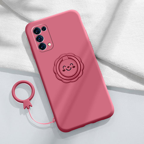 Coque Ultra Fine Silicone Souple Housse Etui avec Support Bague Anneau Aimante Magnetique A01 pour Oppo Reno5 Pro 5G Vin Rouge