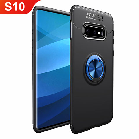 Coque Ultra Fine Silicone Souple Housse Etui avec Support Bague Anneau Aimante Magnetique A01 pour Samsung Galaxy S10 5G Bleu et Noir