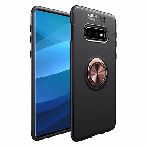 Coque Ultra Fine Silicone Souple Housse Etui avec Support Bague Anneau Aimante Magnetique A01 pour Samsung Galaxy S10 5G Or et Noir