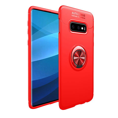 Coque Ultra Fine Silicone Souple Housse Etui avec Support Bague Anneau Aimante Magnetique A01 pour Samsung Galaxy S10e Rouge