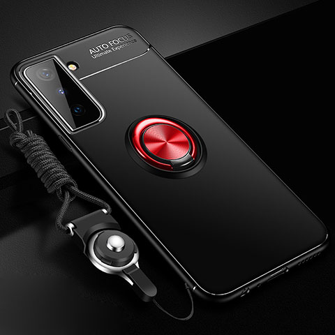 Coque Ultra Fine Silicone Souple Housse Etui avec Support Bague Anneau Aimante Magnetique A01 pour Samsung Galaxy S21 Plus 5G Rouge et Noir