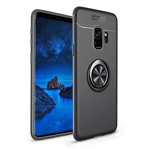 Coque Ultra Fine Silicone Souple Housse Etui avec Support Bague Anneau Aimante Magnetique A01 pour Samsung Galaxy S9 Noir