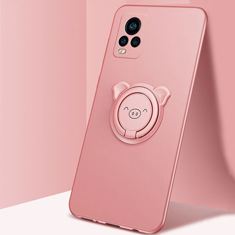 Coque Ultra Fine Silicone Souple Housse Etui avec Support Bague Anneau Aimante Magnetique A01 pour Vivo V20 Pro 5G Or Rose