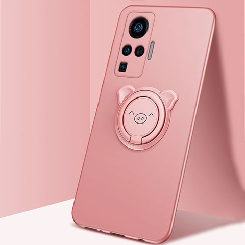 Coque Ultra Fine Silicone Souple Housse Etui avec Support Bague Anneau Aimante Magnetique A01 pour Vivo X50 Pro 5G Or Rose