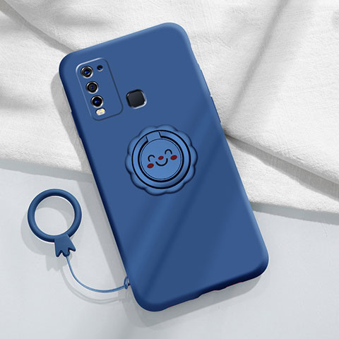 Coque Ultra Fine Silicone Souple Housse Etui avec Support Bague Anneau Aimante Magnetique A01 pour Vivo Y50 Bleu