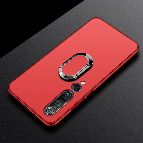 Coque Ultra Fine Silicone Souple Housse Etui avec Support Bague Anneau Aimante Magnetique A01 pour Xiaomi Mi 10 Pro Rouge