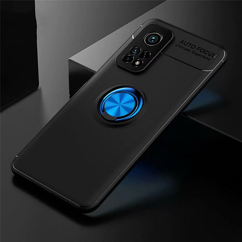 Coque Ultra Fine Silicone Souple Housse Etui avec Support Bague Anneau Aimante Magnetique A01 pour Xiaomi Mi 10T 5G Bleu et Noir