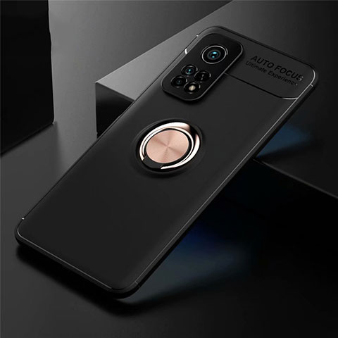 Coque Ultra Fine Silicone Souple Housse Etui avec Support Bague Anneau Aimante Magnetique A01 pour Xiaomi Mi 10T 5G Or et Noir