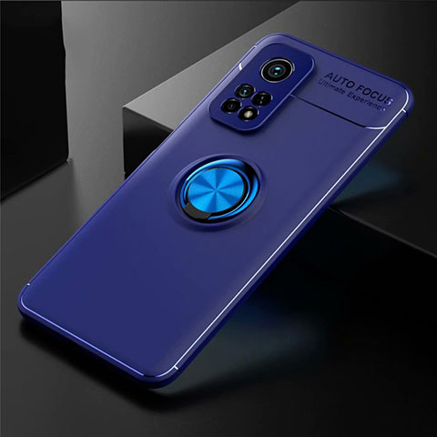 Coque Ultra Fine Silicone Souple Housse Etui avec Support Bague Anneau Aimante Magnetique A01 pour Xiaomi Mi 10T Pro 5G Bleu