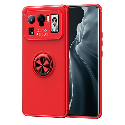 Coque Ultra Fine Silicone Souple Housse Etui avec Support Bague Anneau Aimante Magnetique A01 pour Xiaomi Mi 11 Ultra 5G Rouge