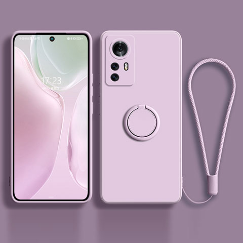 Coque Ultra Fine Silicone Souple Housse Etui avec Support Bague Anneau Aimante Magnetique A01 pour Xiaomi Mi 12 Pro 5G Violet Clair