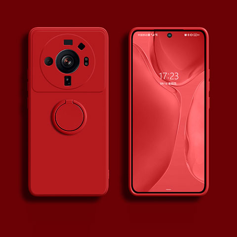 Coque Ultra Fine Silicone Souple Housse Etui avec Support Bague Anneau Aimante Magnetique A01 pour Xiaomi Mi 12 Ultra 5G Rouge