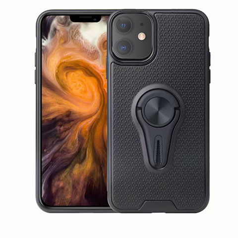 Coque Ultra Fine Silicone Souple Housse Etui avec Support Bague Anneau Aimante Magnetique A02 pour Apple iPhone 11 Noir