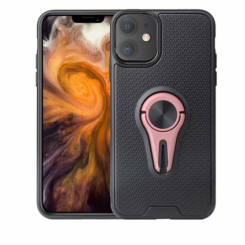 Coque Ultra Fine Silicone Souple Housse Etui avec Support Bague Anneau Aimante Magnetique A02 pour Apple iPhone 11 Or Rose