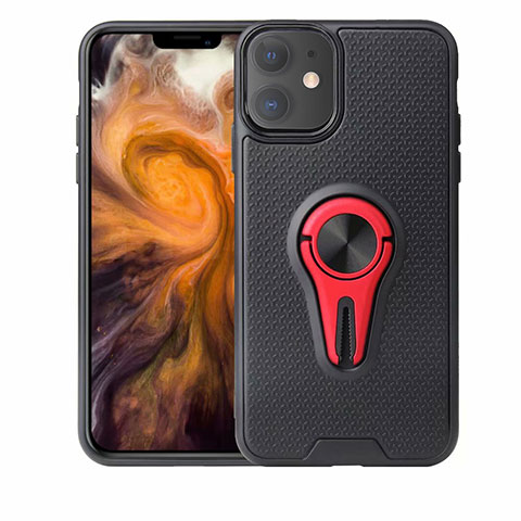 Coque Ultra Fine Silicone Souple Housse Etui avec Support Bague Anneau Aimante Magnetique A02 pour Apple iPhone 11 Rouge