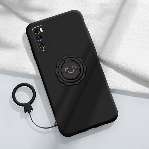 Coque Ultra Fine Silicone Souple Housse Etui avec Support Bague Anneau Aimante Magnetique A02 pour Huawei Enjoy 20 Pro 5G Noir