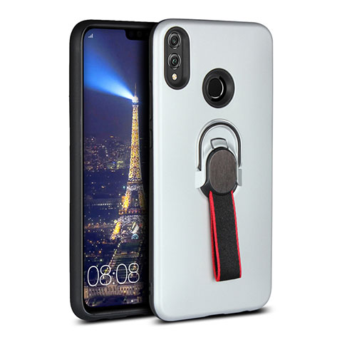 Coque Ultra Fine Silicone Souple Housse Etui avec Support Bague Anneau Aimante Magnetique A02 pour Huawei Honor 8X Blanc