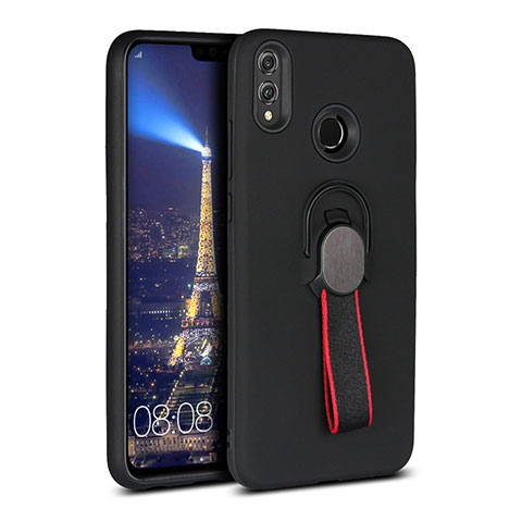 Coque Ultra Fine Silicone Souple Housse Etui avec Support Bague Anneau Aimante Magnetique A02 pour Huawei Honor 8X Noir