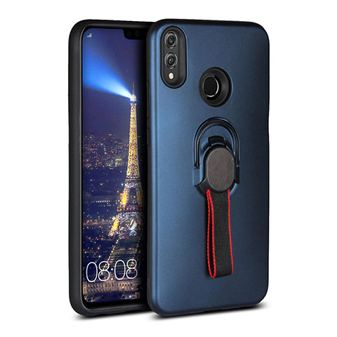 Coque Ultra Fine Silicone Souple Housse Etui avec Support Bague Anneau Aimante Magnetique A02 pour Huawei Honor V10 Lite Bleu