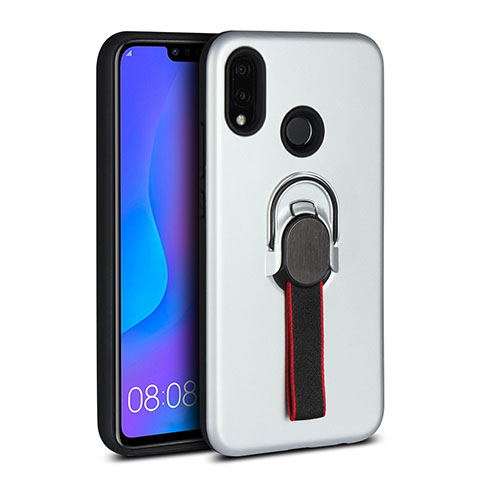 Coque Ultra Fine Silicone Souple Housse Etui avec Support Bague Anneau Aimante Magnetique A02 pour Huawei Nova 3e Blanc