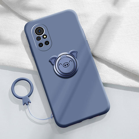 Coque Ultra Fine Silicone Souple Housse Etui avec Support Bague Anneau Aimante Magnetique A02 pour Huawei Nova 8 Pro 5G Gris Lavende