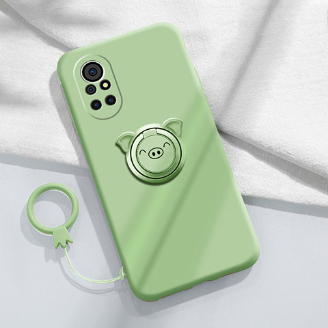 Coque Ultra Fine Silicone Souple Housse Etui avec Support Bague Anneau Aimante Magnetique A02 pour Huawei Nova 8 Pro 5G Pastel Vert