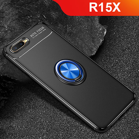 Coque Ultra Fine Silicone Souple Housse Etui avec Support Bague Anneau Aimante Magnetique A02 pour Oppo R15X Bleu et Noir