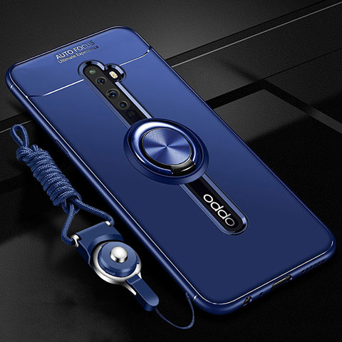 Coque Ultra Fine Silicone Souple Housse Etui avec Support Bague Anneau Aimante Magnetique A02 pour Oppo Reno2 Z Bleu