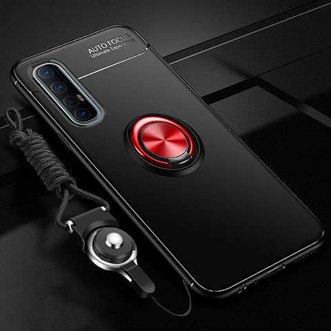 Coque Ultra Fine Silicone Souple Housse Etui avec Support Bague Anneau Aimante Magnetique A02 pour Oppo Reno3 Pro Rouge et Noir