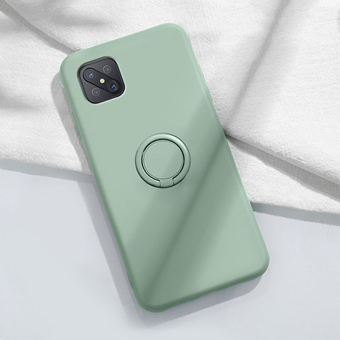 Coque Ultra Fine Silicone Souple Housse Etui avec Support Bague Anneau Aimante Magnetique A02 pour Oppo Reno4 Z 5G Cyan