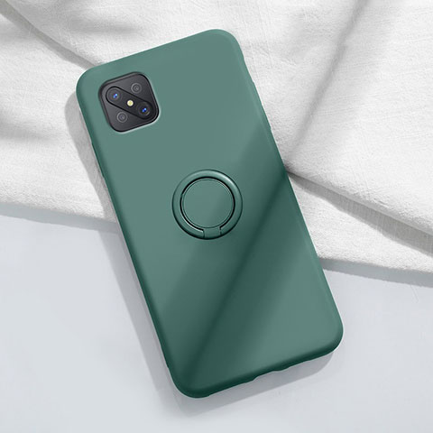 Coque Ultra Fine Silicone Souple Housse Etui avec Support Bague Anneau Aimante Magnetique A02 pour Oppo Reno4 Z 5G Vert