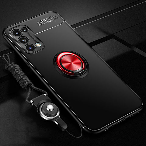 Coque Ultra Fine Silicone Souple Housse Etui avec Support Bague Anneau Aimante Magnetique A02 pour Oppo Reno5 5G Rouge et Noir