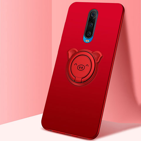 Coque Ultra Fine Silicone Souple Housse Etui avec Support Bague Anneau Aimante Magnetique A02 pour Oppo RX17 Pro Rouge