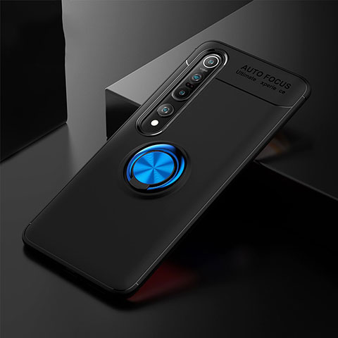 Coque Ultra Fine Silicone Souple Housse Etui avec Support Bague Anneau Aimante Magnetique A02 pour Xiaomi Mi 10 Pro Bleu et Noir