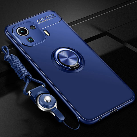 Coque Ultra Fine Silicone Souple Housse Etui avec Support Bague Anneau Aimante Magnetique A02 pour Xiaomi Mi 11 Pro 5G Bleu