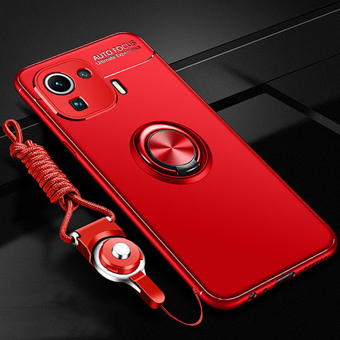 Coque Ultra Fine Silicone Souple Housse Etui avec Support Bague Anneau Aimante Magnetique A02 pour Xiaomi Mi 11 Pro 5G Rouge