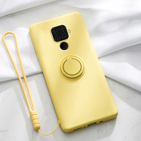 Coque Ultra Fine Silicone Souple Housse Etui avec Support Bague Anneau Aimante Magnetique A03 pour Huawei Mate 30 Lite Jaune