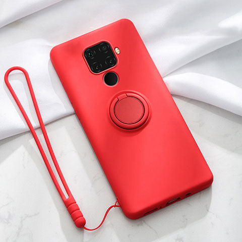 Coque Ultra Fine Silicone Souple Housse Etui avec Support Bague Anneau Aimante Magnetique A03 pour Huawei Nova 5i Pro Rouge