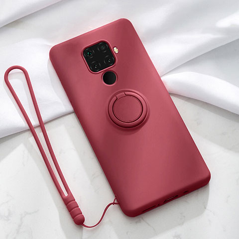 Coque Ultra Fine Silicone Souple Housse Etui avec Support Bague Anneau Aimante Magnetique A03 pour Huawei Nova 5i Pro Vin Rouge