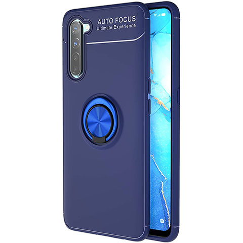 Coque Ultra Fine Silicone Souple Housse Etui avec Support Bague Anneau Aimante Magnetique A03 pour Oppo F15 Bleu