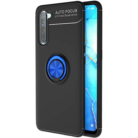 Coque Ultra Fine Silicone Souple Housse Etui avec Support Bague Anneau Aimante Magnetique A03 pour Oppo F15 Bleu et Noir