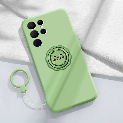 Coque Ultra Fine Silicone Souple Housse Etui avec Support Bague Anneau Aimante Magnetique A03 pour Samsung Galaxy S21 Ultra 5G Pastel Vert