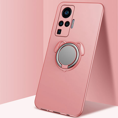 Coque Ultra Fine Silicone Souple Housse Etui avec Support Bague Anneau Aimante Magnetique A03 pour Vivo X51 5G Or Rose