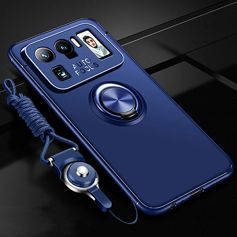 Coque Ultra Fine Silicone Souple Housse Etui avec Support Bague Anneau Aimante Magnetique A03 pour Xiaomi Mi 11 Ultra 5G Bleu