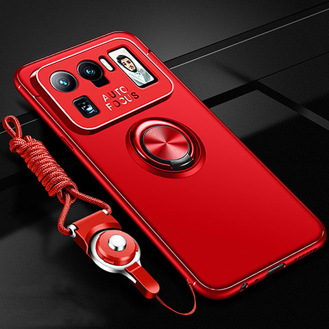 Coque Ultra Fine Silicone Souple Housse Etui avec Support Bague Anneau Aimante Magnetique A03 pour Xiaomi Mi 11 Ultra 5G Rouge