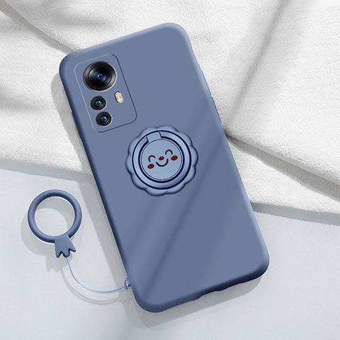 Coque Ultra Fine Silicone Souple Housse Etui avec Support Bague Anneau Aimante Magnetique A03 pour Xiaomi Mi 12 Pro 5G Gris Lavende