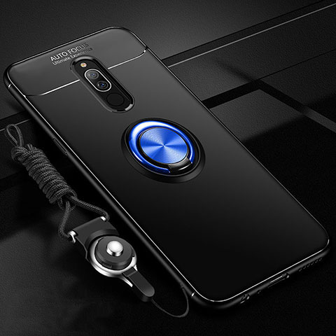 Coque Ultra Fine Silicone Souple Housse Etui avec Support Bague Anneau Aimante Magnetique A03 pour Xiaomi Redmi 8 Bleu et Noir