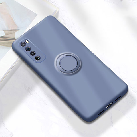 Coque Ultra Fine Silicone Souple Housse Etui avec Support Bague Anneau Aimante Magnetique A04 pour Huawei Nova 7 5G Gris