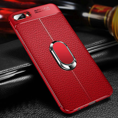 Coque Ultra Fine Silicone Souple Housse Etui avec Support Bague Anneau Aimante Magnetique A04 pour Oppo A5 Rouge